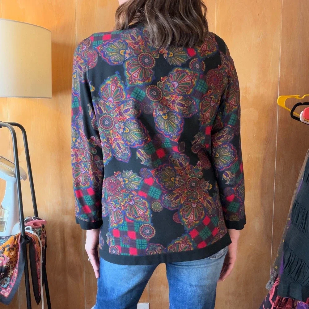 Vintage Gallant Paisley‎ Plaid Print Button Front Jacket Size Large
